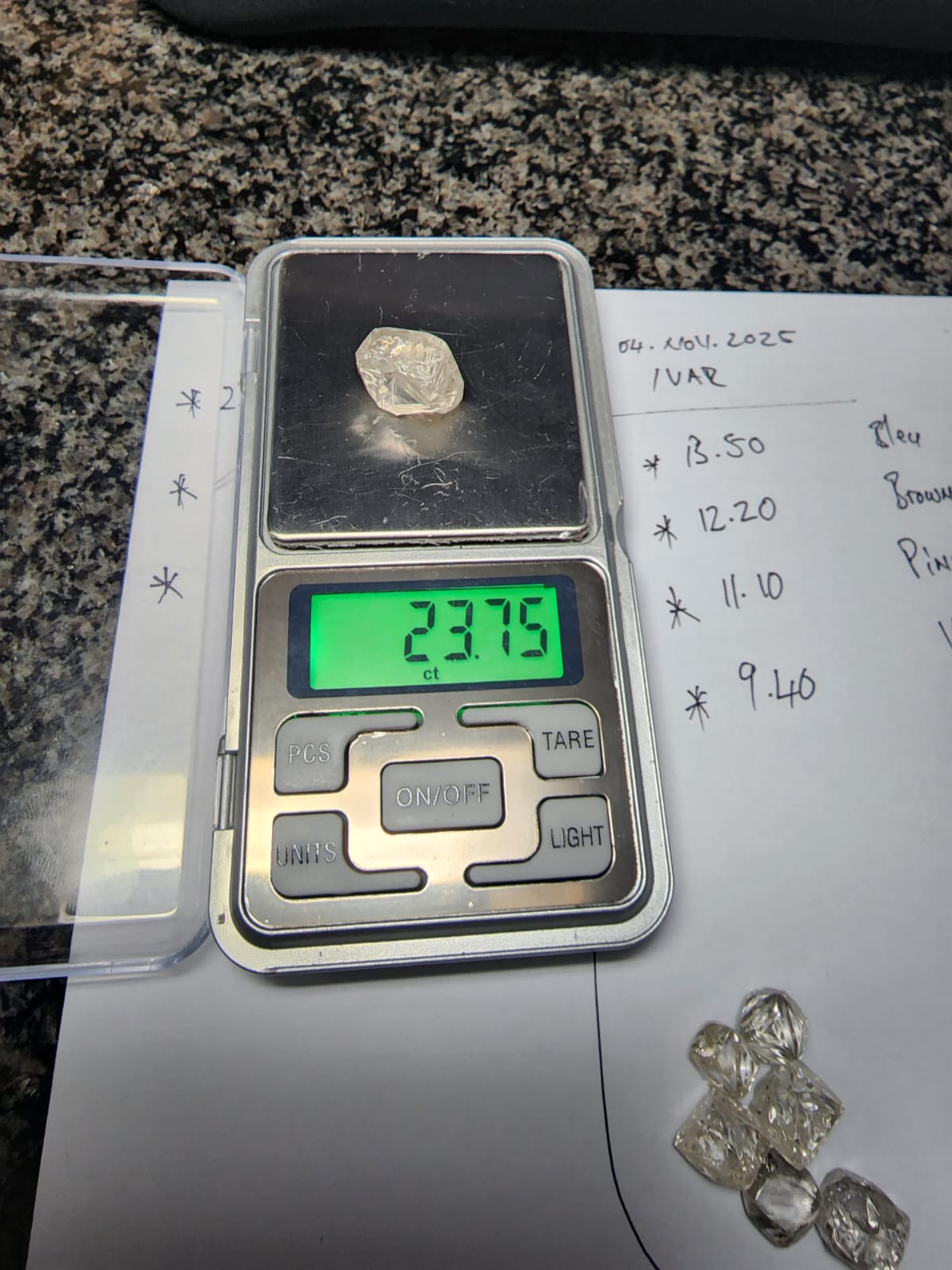 Diamonds being weighed